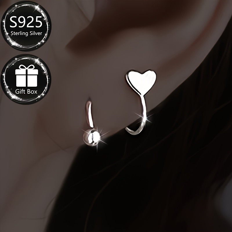 925 Silver Heart Stud Earrings Music Valentine's Gift